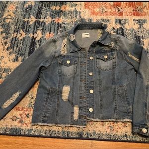 Cisono Denim Collection - Distressed Denim Jean Jacket - Medium Wash